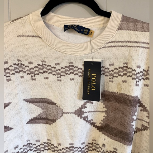 NWT POLO RALPH LAUREN Cotten Blend Women’s Sweatshirt Oversized white/mu siz M&L - Picture 4 of 12